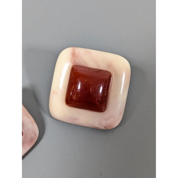 Vintage Faux Amber Lucite Square Geometric Earrings Bold Statement - Picture 4 of 7